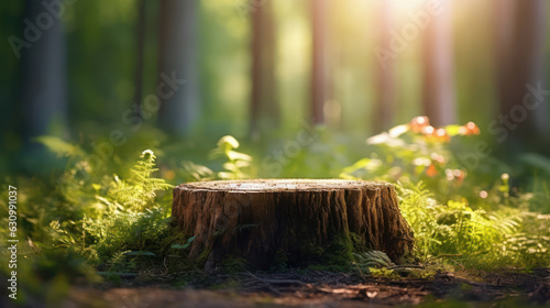 Fototapeta Naklejka Na Ścianę i Meble -  Tree stump foreground with summer forest