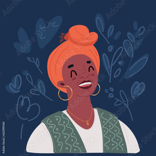 Cartoon vector illustration of Close up of beautiful african woman Portrait of smiling black woman