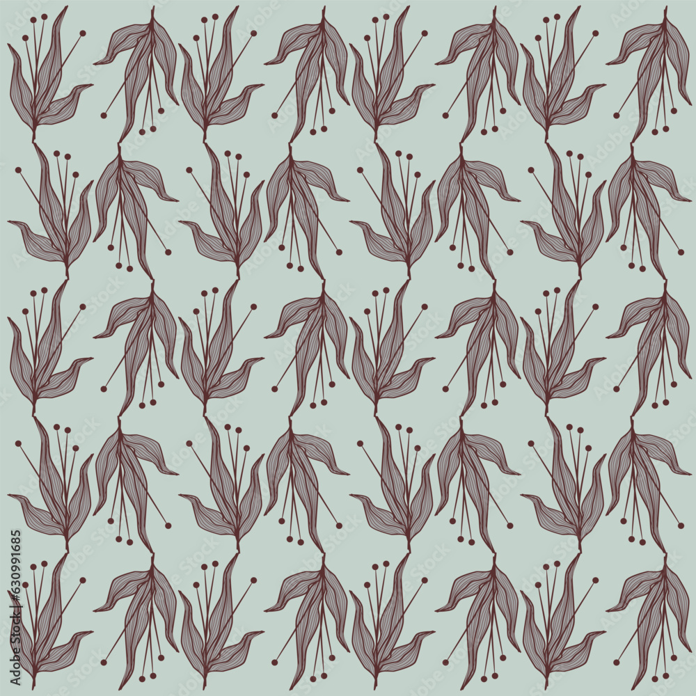 Fototapeta premium seamless patern vintage. Dark blue plant leaves. light blue background. Seamless repeating vector pattern. spring print for textiles and wallpaper.