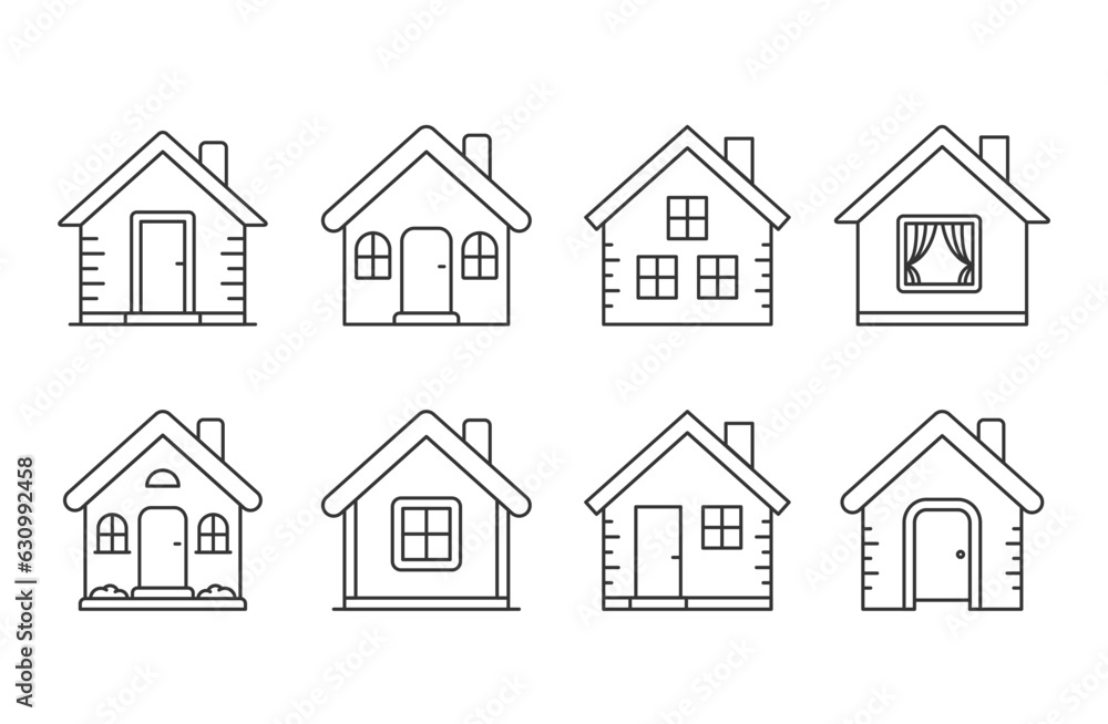 Eight house line icons, vector eps10 illustration