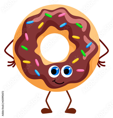 Funny donut character. Cratoon happy pastry mascot photo