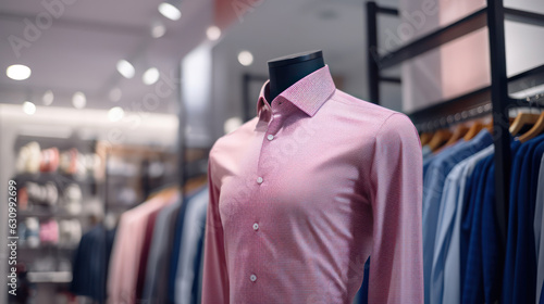 Trendy cotton Men shirt display on mannequin in clothes shop.