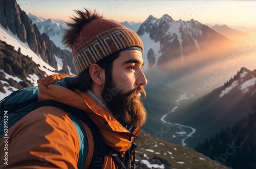 A scene seen when a man goes to the top of a mountain 