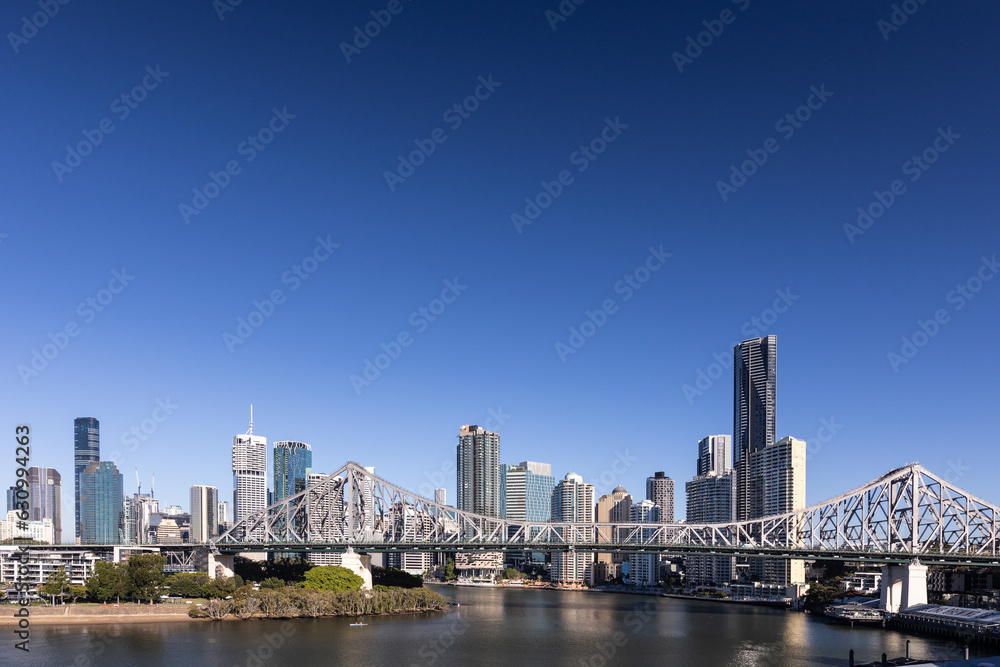 The city skyline and story bridge in Brisbane