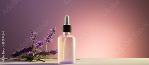 A visual representation of a bottle with a dropper is displayed on a purple background. The image showcases