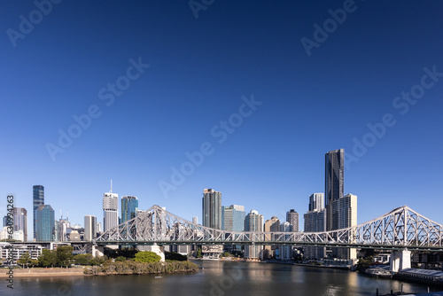 The city skyline and story bridge in Brisbane