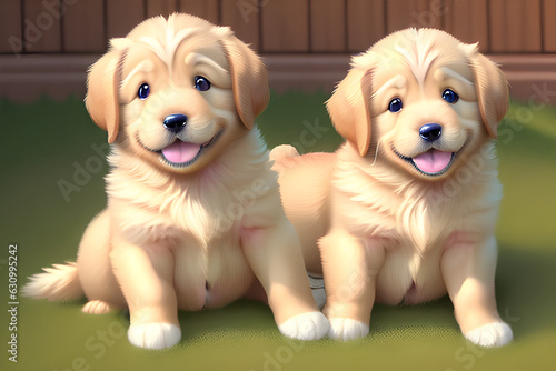 smiling ggolden retriever puppy.
Generative AI
 photo