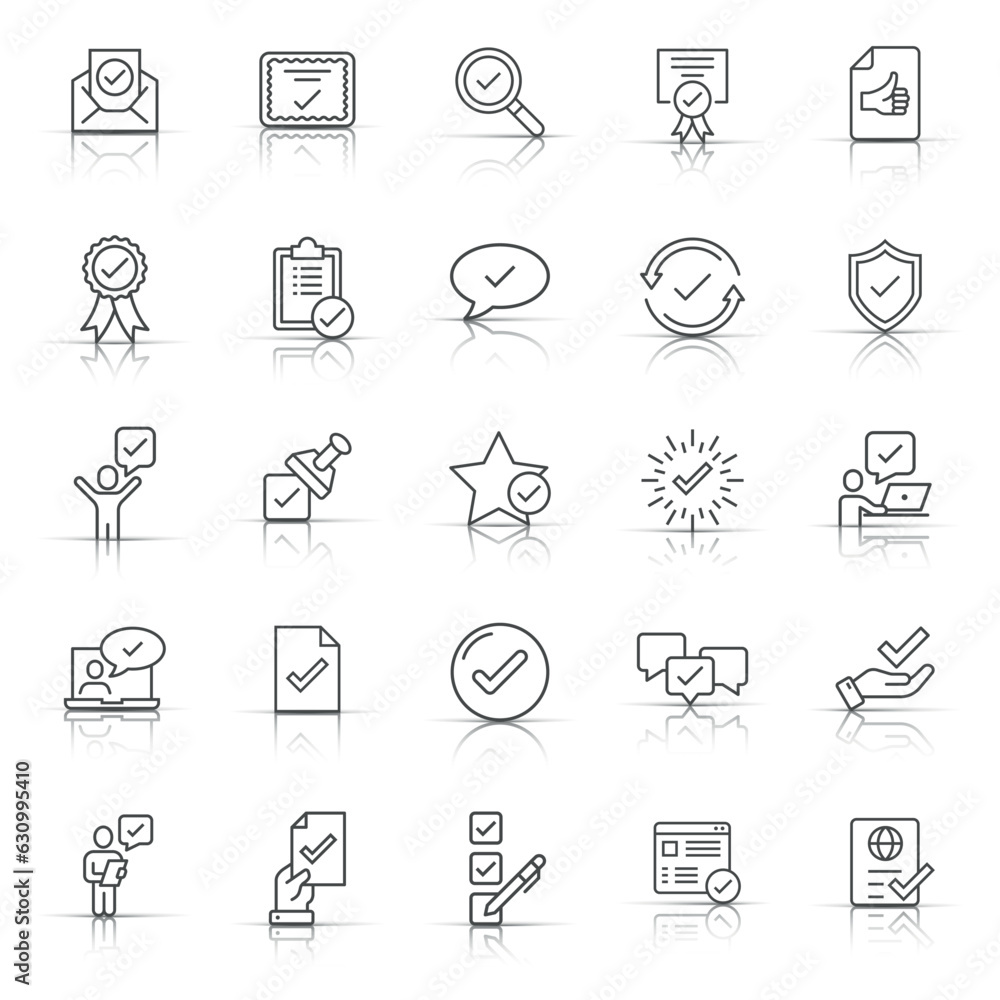 Approve icon set in flat style. Check mark vector illustration on white isolated background. Tick accepted business concept. Approve icon set in flat style. Check mark vector illustration on white isolated background. Tick accepted business concept.