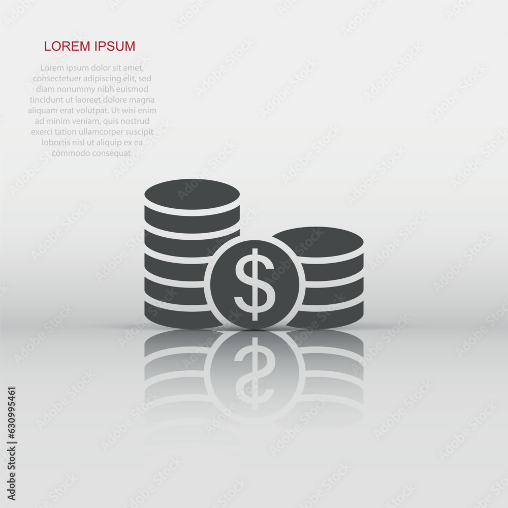 Coins stack icon in flat style. Dollar coin vector illustration on white isolated background. Money stacked business concept. Coins stack icon in flat style. Dollar coin vector illustration on white isolated background. Money stacked business concept.