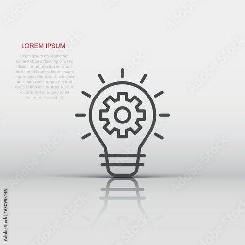 Innovation icon in flat style. Lightbulb with cogwheel vector illustration on white isolated background. Idea business concept.