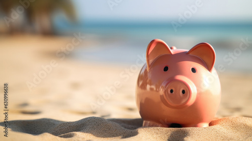 Close up of a piggy bank on the beach. © Pro Hi-Res