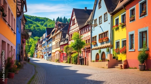 Colorful half-timbered houses in Miltenberg historical medieval Old Town, Bavaria, Germany generative ai photo