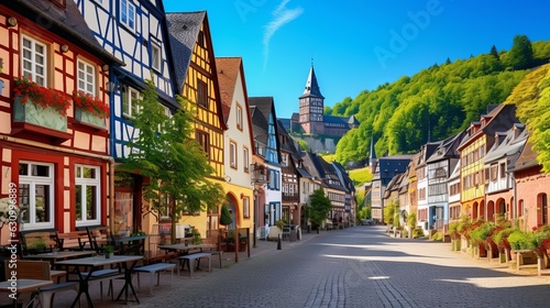 Colorful half-timbered houses in Miltenberg historical medieval Old Town  Bavaria  Germany generative ai