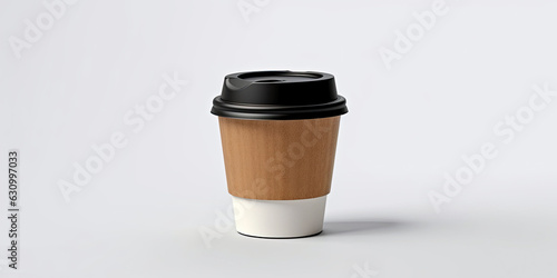 Hot Beverage Disposable White Paper Coffee Cup with Black Dome Lid and Kraft Sleeve