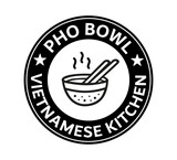 Pho. Vector bowl logo stamp. Design for poster, flyer, banner, menu cafe. Hand drawn calligraphy text. Typography pho soup logo icon. Signboard food icon pho noodle. Vietnamese kitchen street food.
