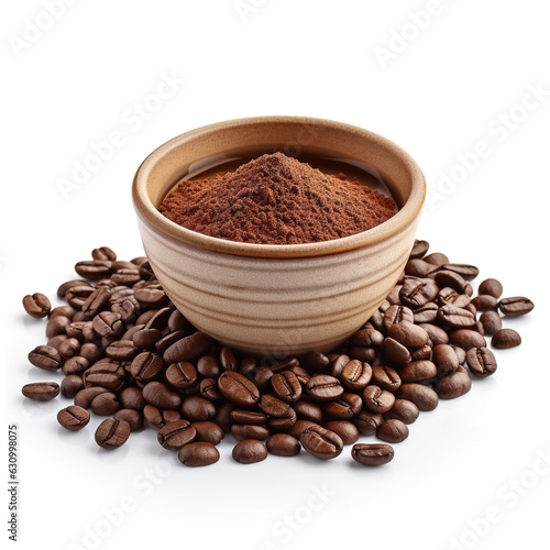 Powder Coffee And Beans are Isolated On a White Background.