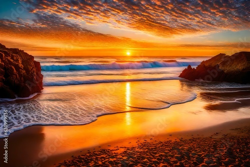 sunset in the sea,  Brilliant ocean beach sunrise