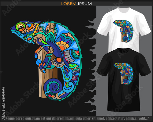 Colorful chameleon mandala arts isolated on black and white t shirt.