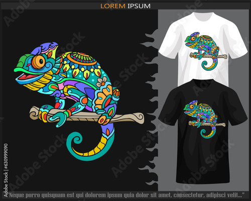 Colorful chameleon mandala arts isolated on black and white t shirt.