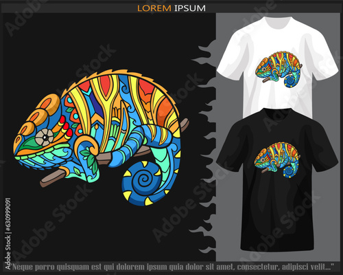 Colorful chameleon mandala arts isolated on black and white t shirt.
