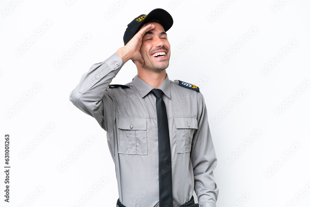 Young safeguard man over isolated white background has realized something and intending the solution Young safeguard man over isolated white background has realized something and intending the solution
