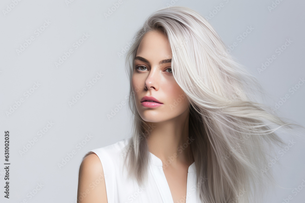 Fototapeta premium Woman With Babylights Hair On White Background