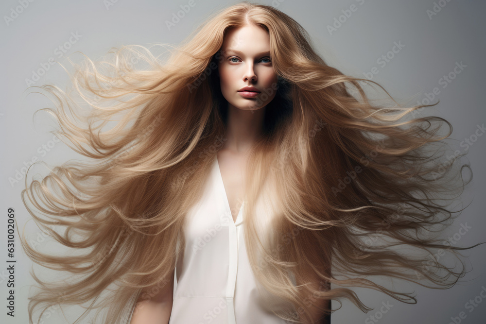 Woman With Long Layers Hair On White Background Woman With Long Layers Hair On White Background