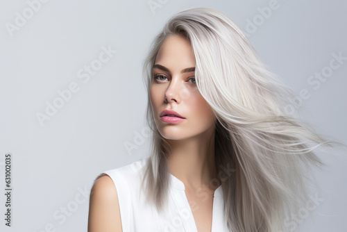 Woman With Babylights Hair On White Background