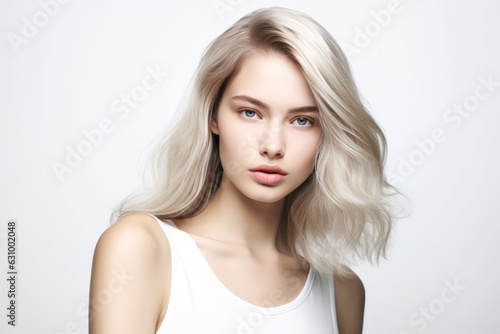 Woman With Lob Hair On White Background