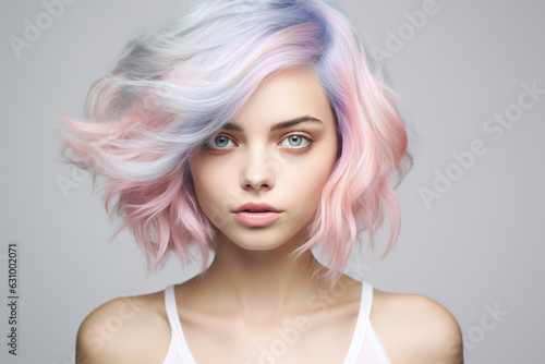 Woman With Pastel Hair Hair On White Background