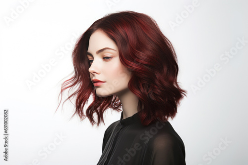 Woman With Sombre Hair On White Background