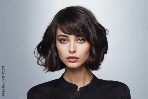 Woman With Sideswept Bangs Hair On White Background