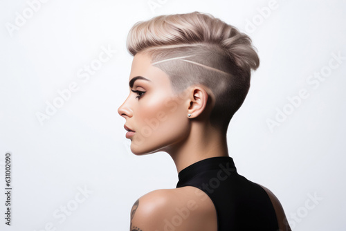 Woman With Undercut Hair On White Background photo
