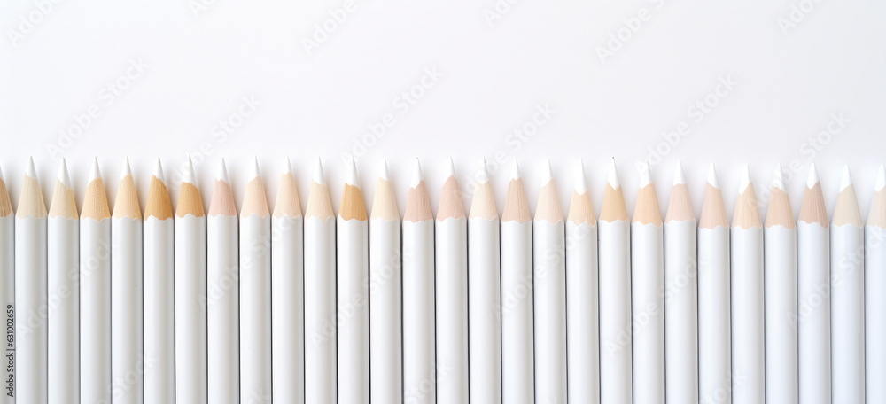 White pencils on white table. Clean start, clean design. Hand edited generative AI. White pencils on white table. Clean start, clean design. Hand edited generative AI.
