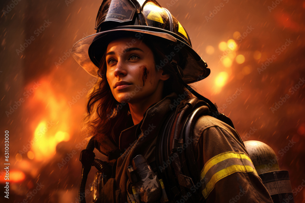 Brave Woman Firefighter Saving Lives And Protecting Property Brave Woman Firefighter Saving Lives And Protecting Property