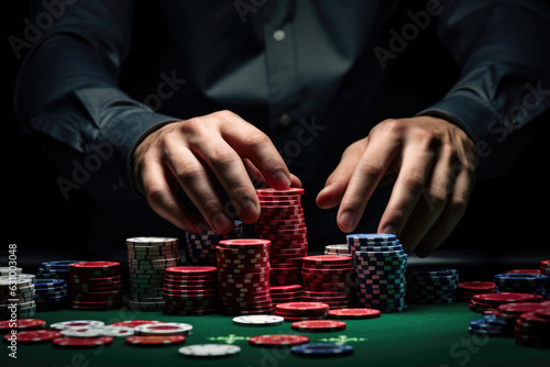Closeup Of Hand Of Chips, Poker Betting
