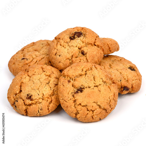 Oatmeal cookies with raisins on a white background
