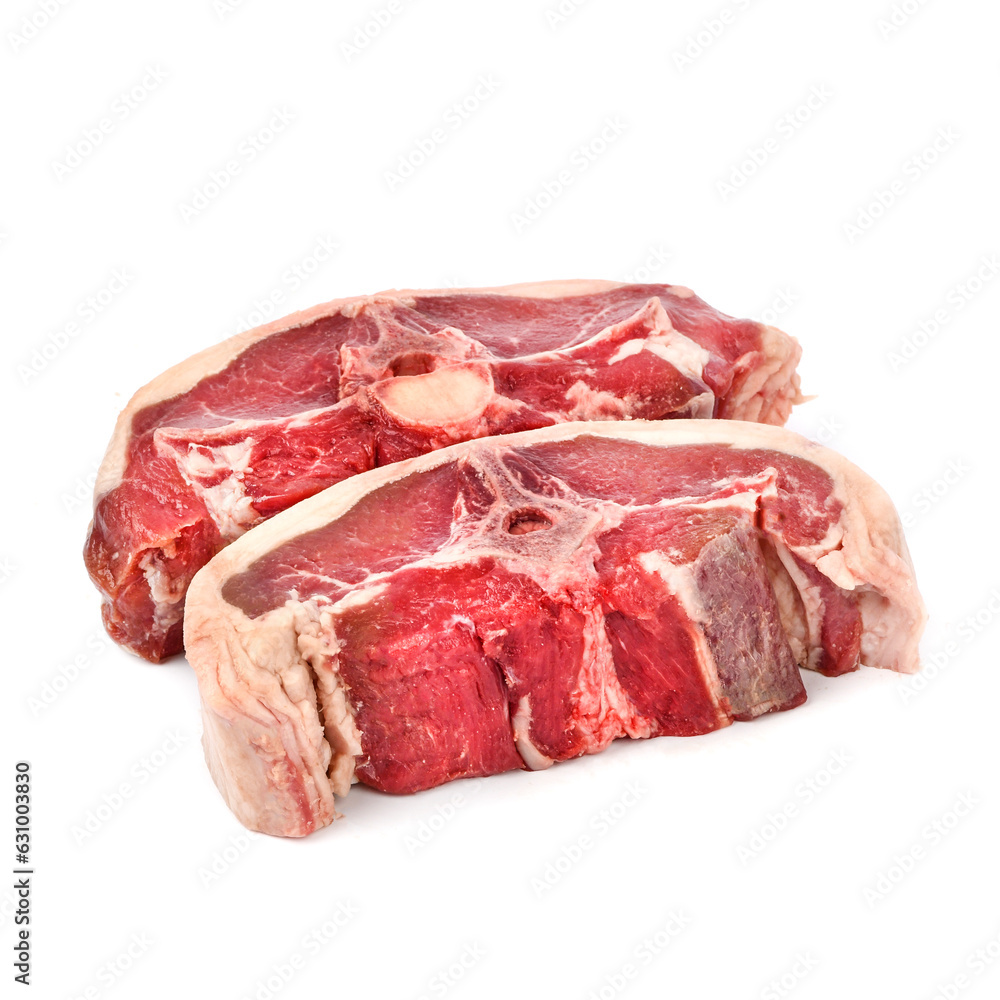 Lamb steak on the bone Halal on white background