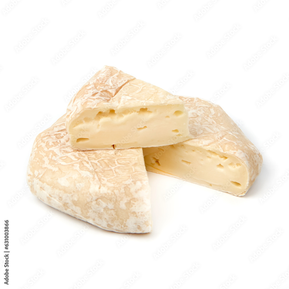 COW WHITE CAMEMBRE CHEESE on a white background COW WHITE CAMEMBRE CHEESE on a white background