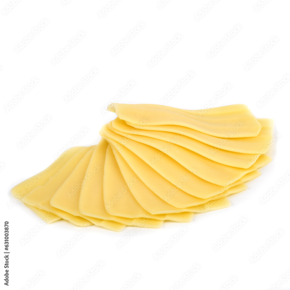 Gouda cheese La Paulina sliced on white background Gouda cheese La Paulina sliced on white background