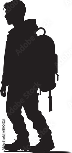 silhouette refugee tourist man with backpack