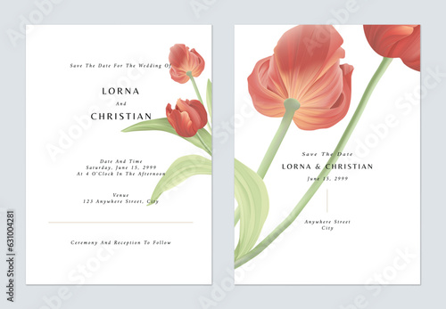 White minimalist tulip flowers wedding invitation