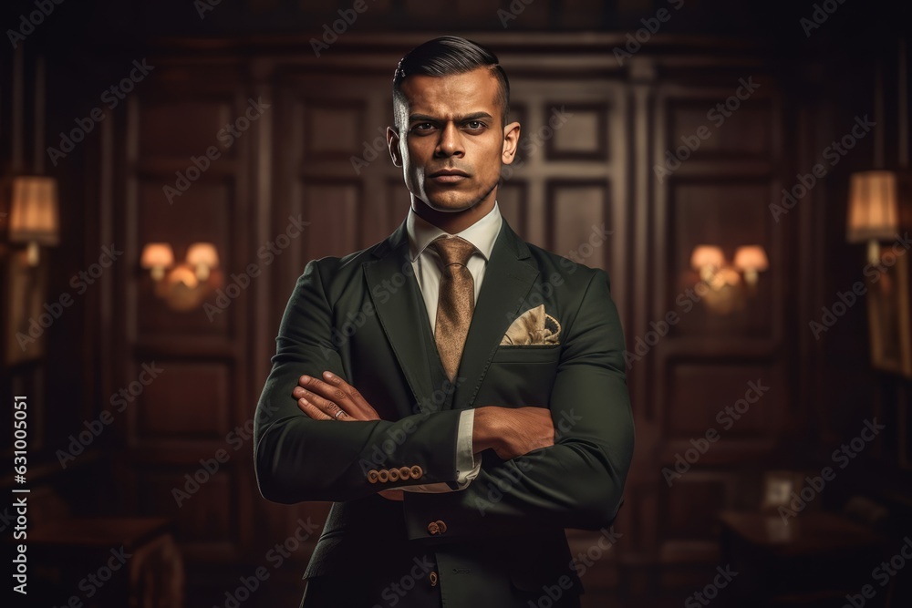 A man in a suit with a tie and a pocket square, standing confidently in a room. A man in a suit with a tie and a pocket square, standing confidently in a room.
