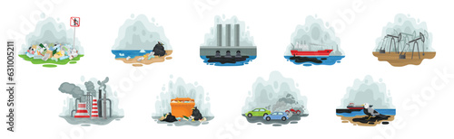 Environmental Issue and Ecological Problem Scene Vector Set