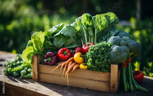 Different Vegetables on a Wooden Tray. Generative AI