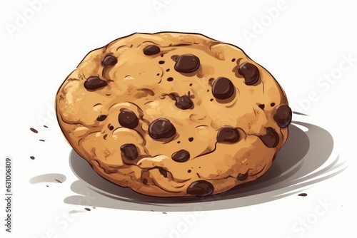 Chocolate Chip Cookie on white background, cartoon style. AI generated