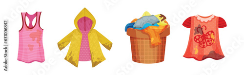 Spotted and Dirty Clothing with Stain for Laundry Vector Set