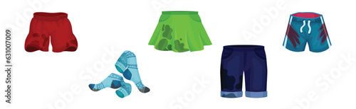 Spotted and Dirty Clothing with Stain for Laundry Vector Set