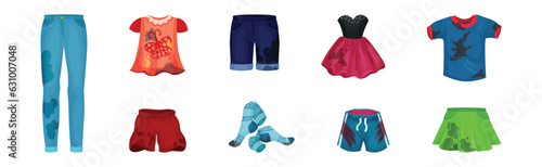 Spotted and Dirty Clothing with Stain for Laundry Vector Set
