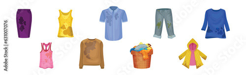 Spotted and Dirty Clothing with Stain for Laundry Vector Set